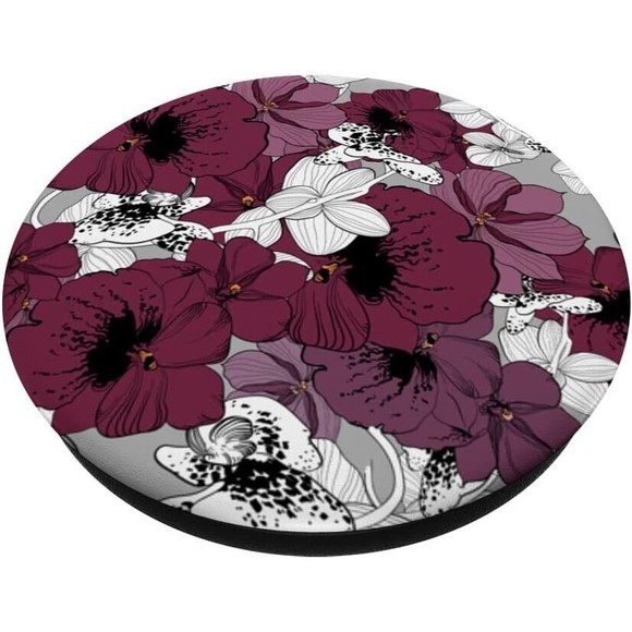 Monochrome Orchid Flowers Hand Draw Flowers Seamless Pattern PopSockets PopGrip - Picture 2 of 8